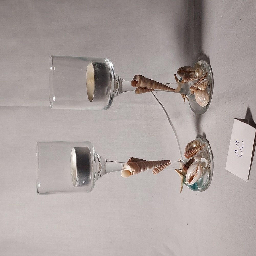 Handmade Shell Art Tea Light Candle Holders Set of 2
